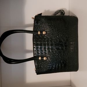 New Calin Black Croco Patent Handbag
